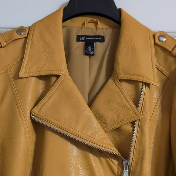 NWT - INC International Concepts Mustard Vegan Leather Jacket - Picture 6 of 10